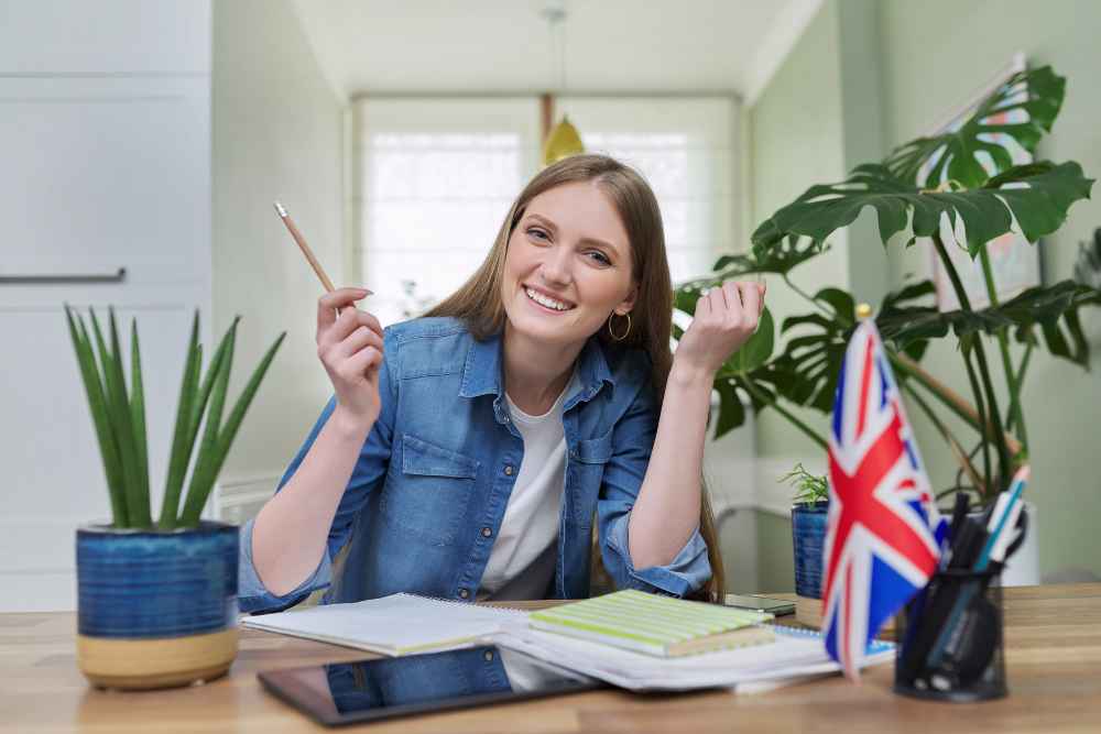 estudante com a bandeira britânica representando os erros em inglês